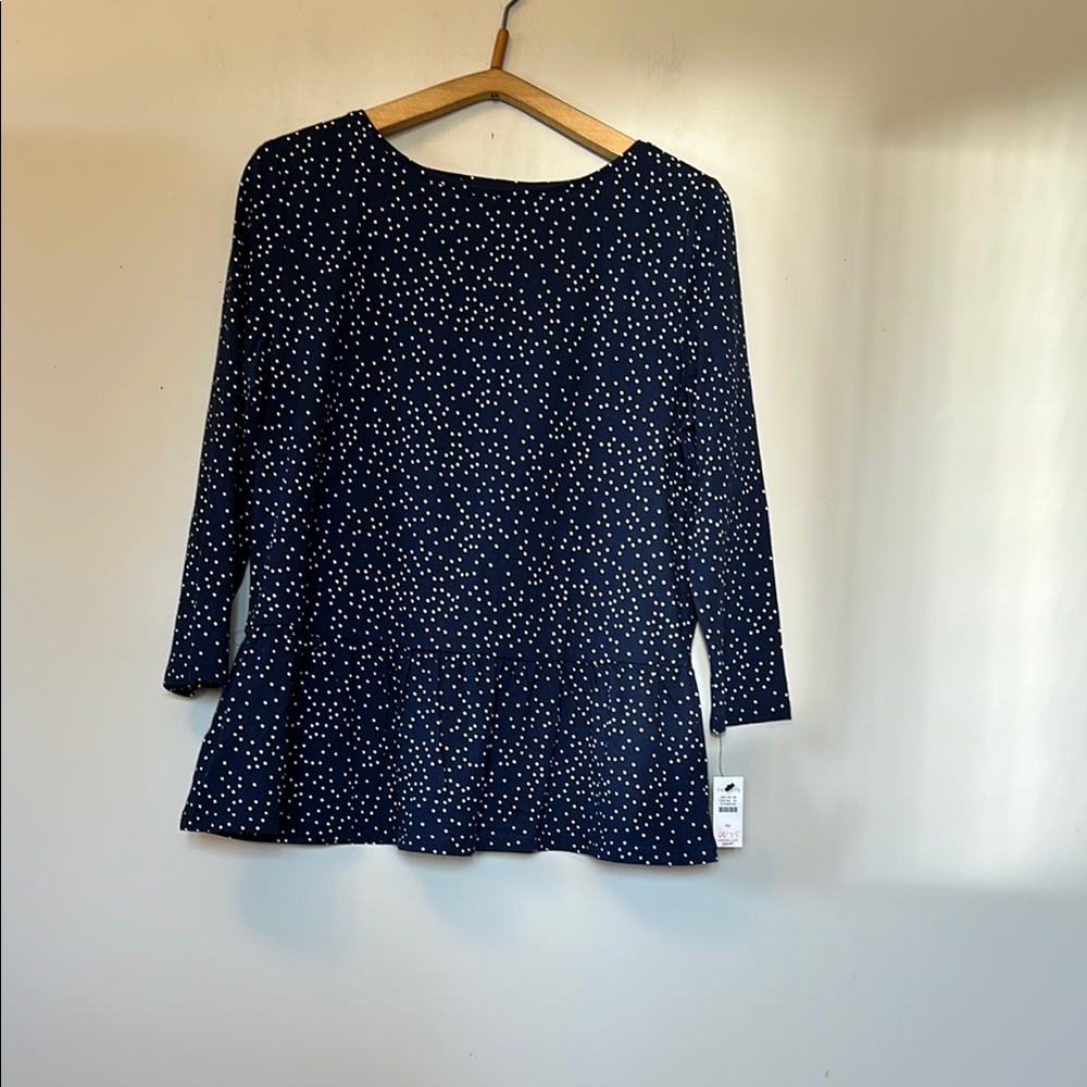 Talbots navy blue with white polka dot top 100% cotton 3/4 sleeves new w/tags